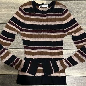 Zara Striped Knit Top - Black, Brown, Cream
